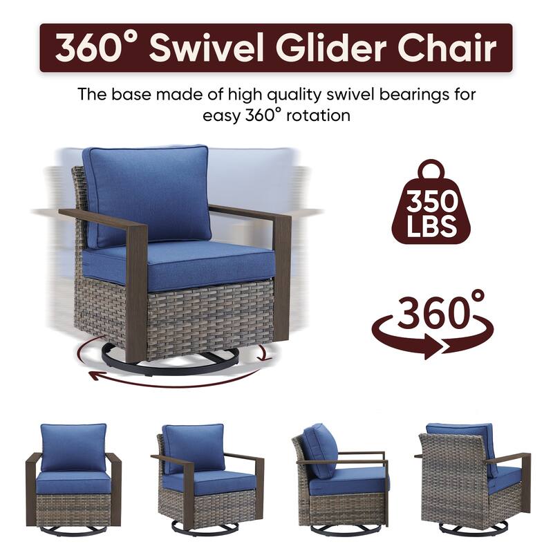 Outdoor Swivel Chair with Thick Cushion