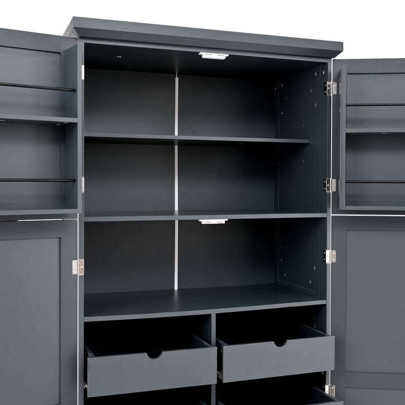 70.9 inch Freestanding Kitchen Cabinet, Tall Storage Cabinet with 4 Doors, 2 Door Shelves, 8 Pull-out Trays and Adjustable Shelf