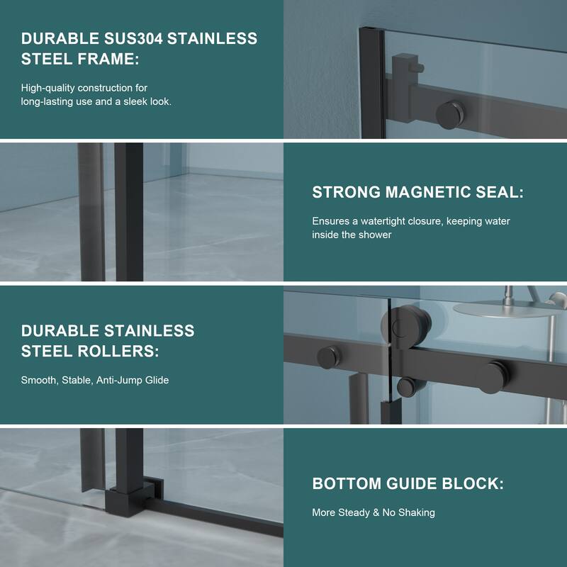 48"W x 76"H Single-Slide Shower Door - 8mm Tempered Glass