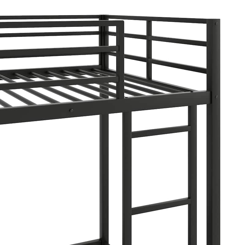 Twin over Twin Metal Bunk Bed with Ladder, Low Design, Black