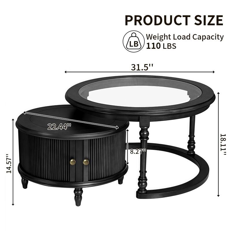 Modern Nesting Coffee Table Set with Glass