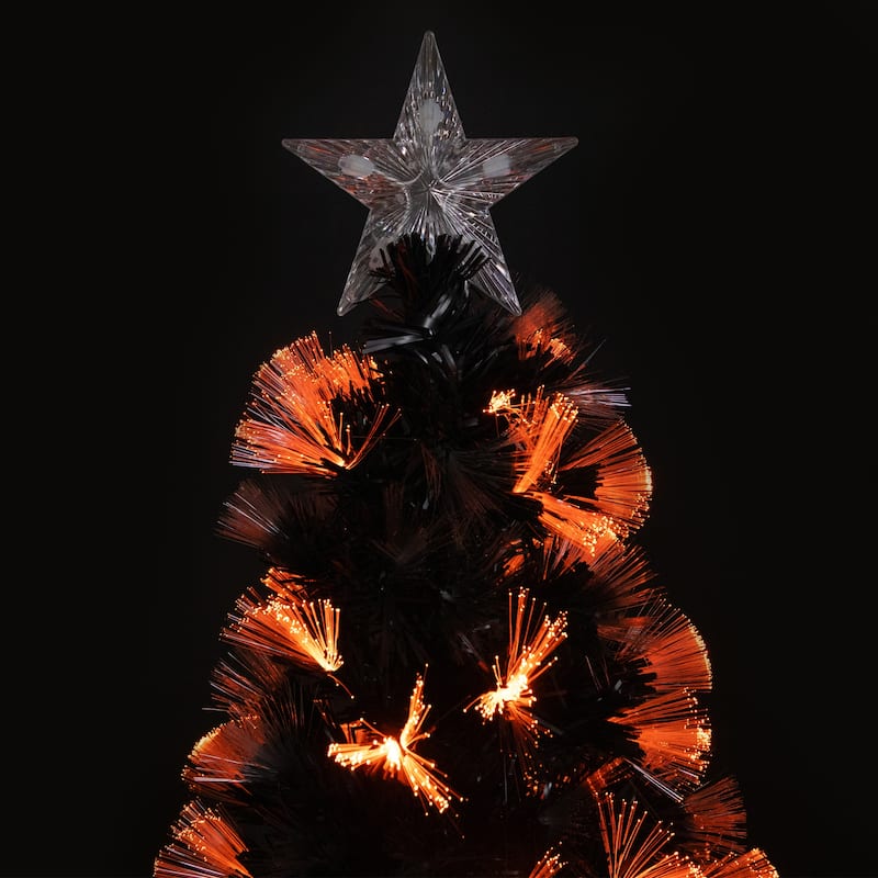 8-function Fiber Optic Artificial Pine Potted Halloween Tree - 6' - Black - Orange and Purple LED - 6-to-7-feet