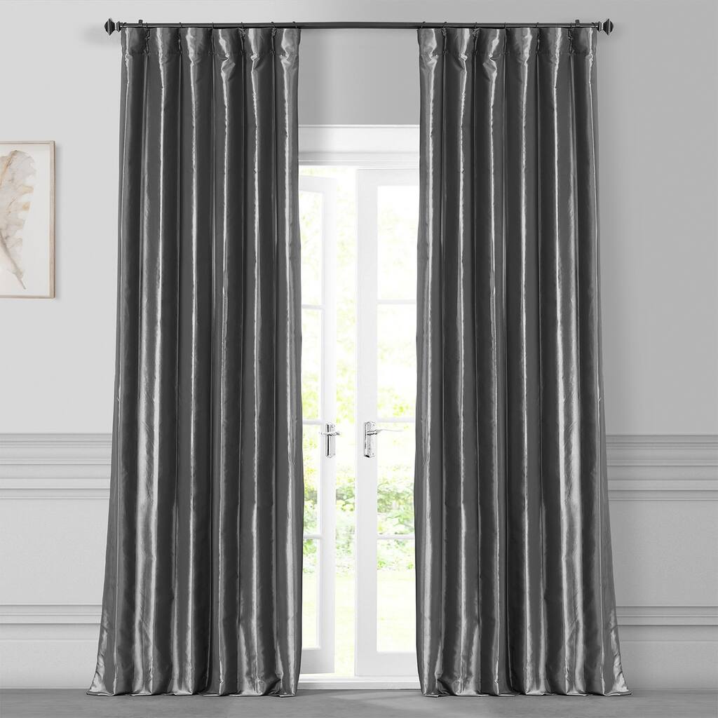 Exclusive Fabrics Solid Faux Silk Taffeta Graphite Single Curtain (1 Panel)