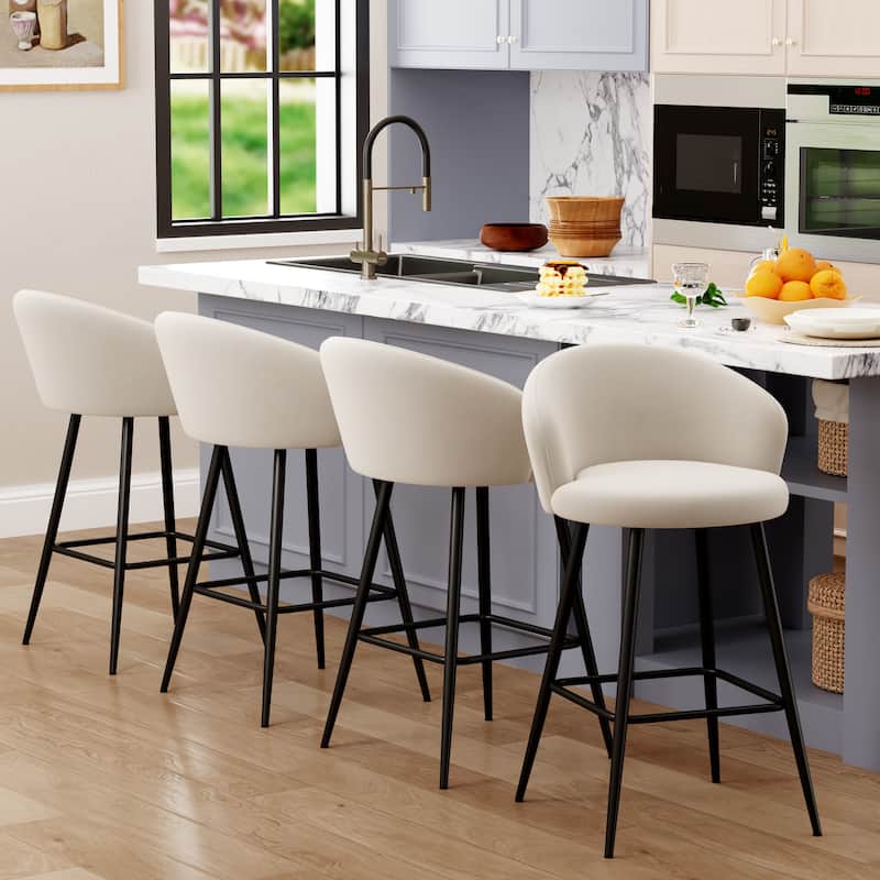 24" Height Upholstered Counter Stools With Metal Frame, Bar Chairs for Kitchen lsland with back and footrest