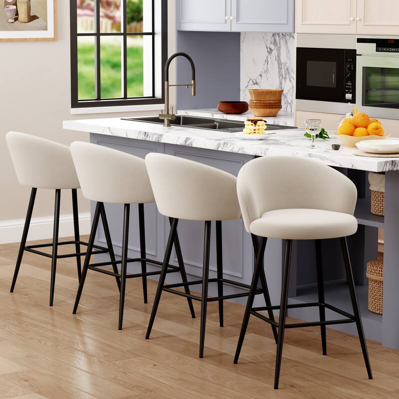 Upholstered Counter & Bar Stools With Metal Frame, Bar Chairs for Kitchen lsland with back and footrest