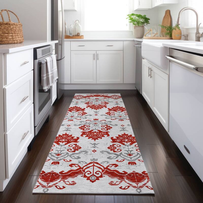 Machine Washable Indoor/ Outdoor Chantille Medallion Damask Rug