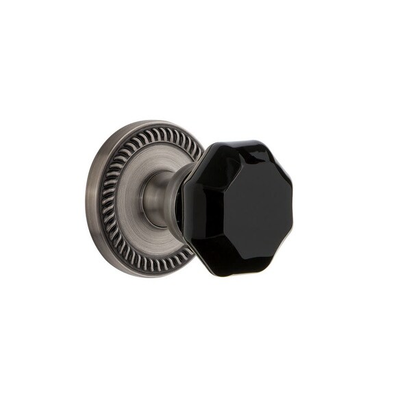 Grandeur NEWLYO_PSG_238 Newport Solid Brass Rose Passage Door Knob Set with Lyon Black Crystal Knob and 2-3/8" Backset