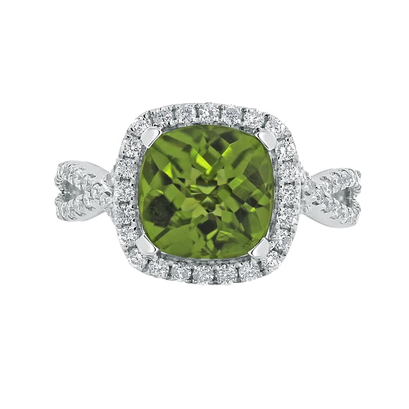 Auriya 3 1/8ct Cushion-cut Peridot and Halo Diamond Engagement Ring 1/2cttw 14k Gold