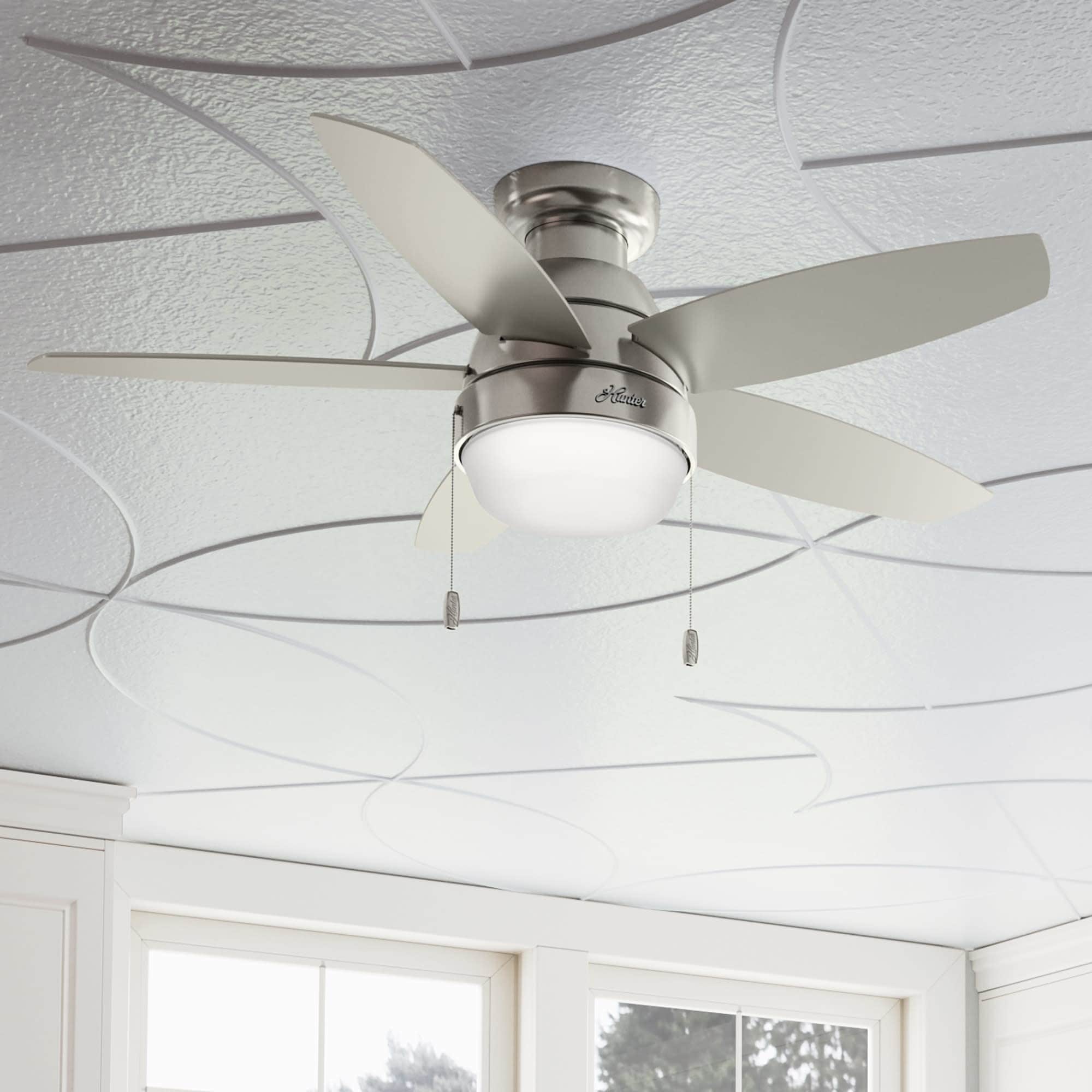 Hunter Lilliana Low Profile Ceiling Fan w/LED Light Kit, Pull Chain, Exclusive SureSpeed - Modern, Transitional