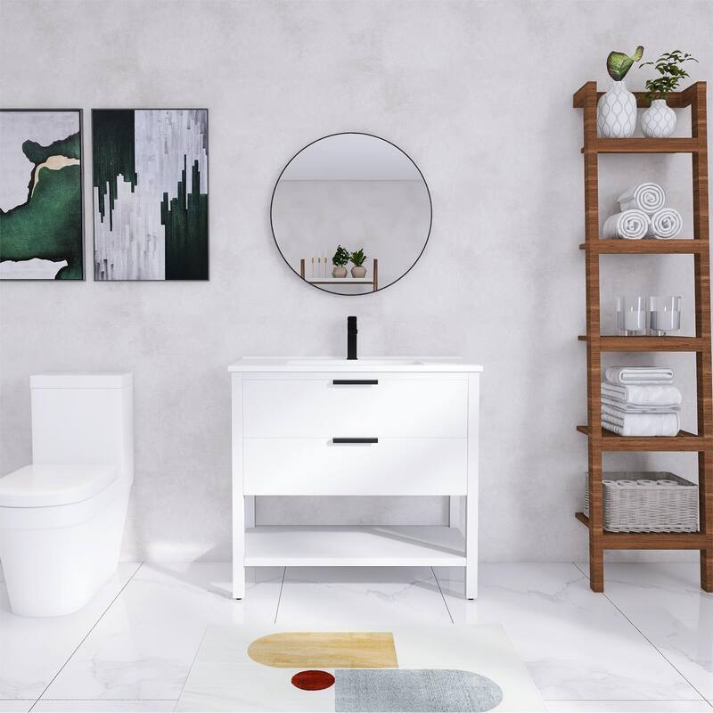 Beingnext 30"/36" Bathroom Vanity with Sink, Single Sink Freestanding Bathroom Vanity with 2 Soft Close Drawers