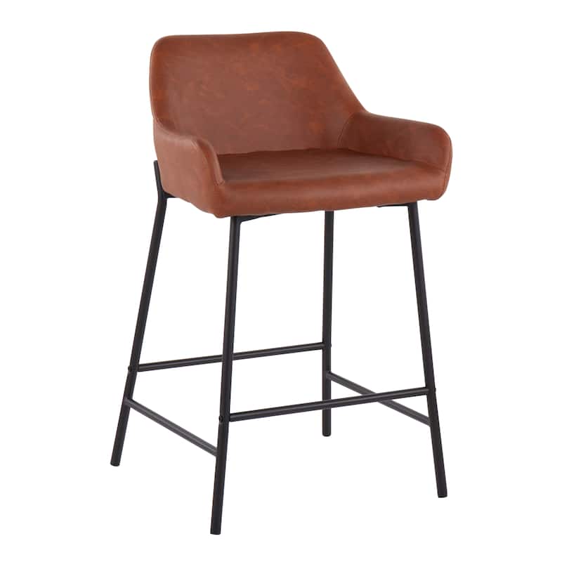 Carbon Loft Galotti Black Fixed-Height Upholstered Counter Stool - Set of 2 - Camel Faux Leather
