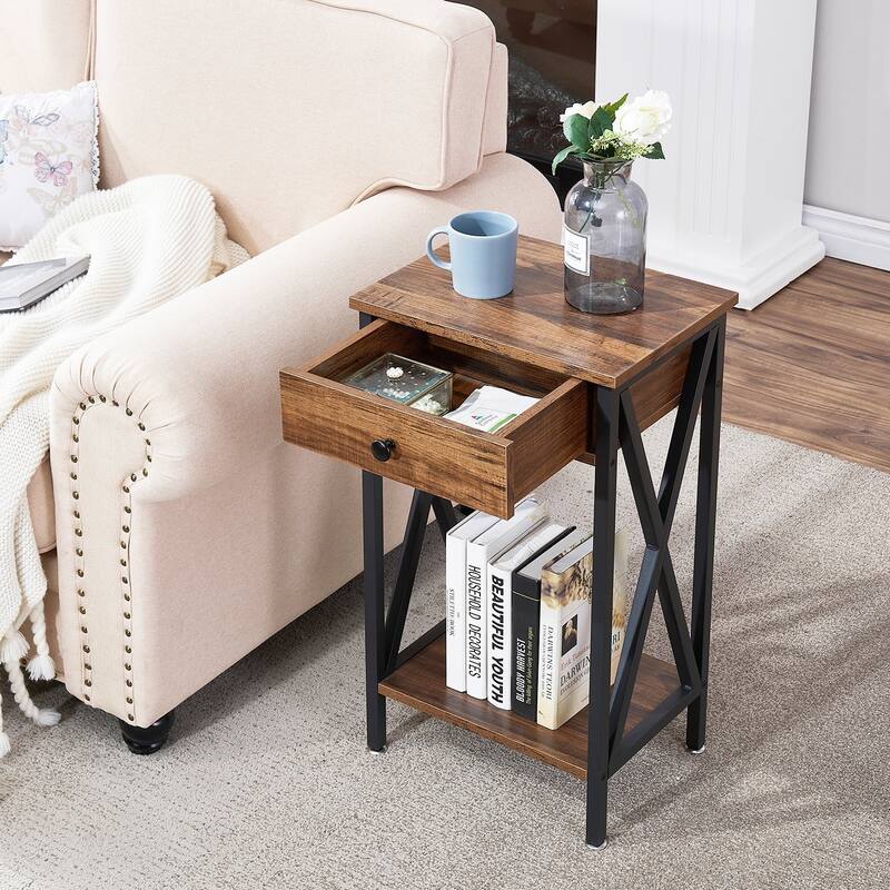 VECELO Mid-century 1-Drawer Tall Nightstands with Low Shelf,Nightstand