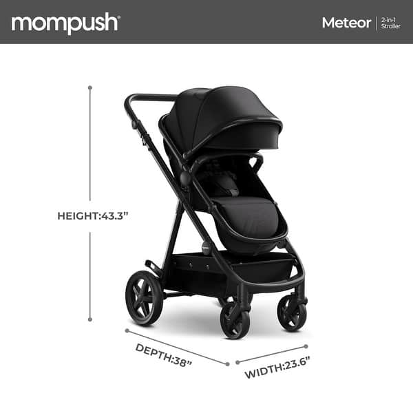 dimension image slide 0 of 4, Mompush Meteor2 Baby Stroller 2-in-1 with Newborn Mode, Compatible with Infant Car Seat Adapter Included