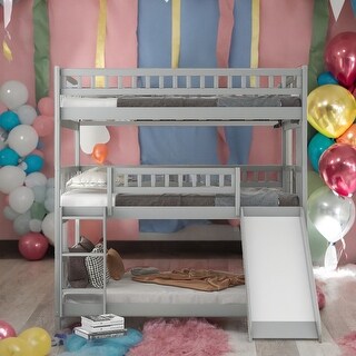 Full Over Full Over Full Triple Bunk Bed with Ladder,Slide, for Bedroom