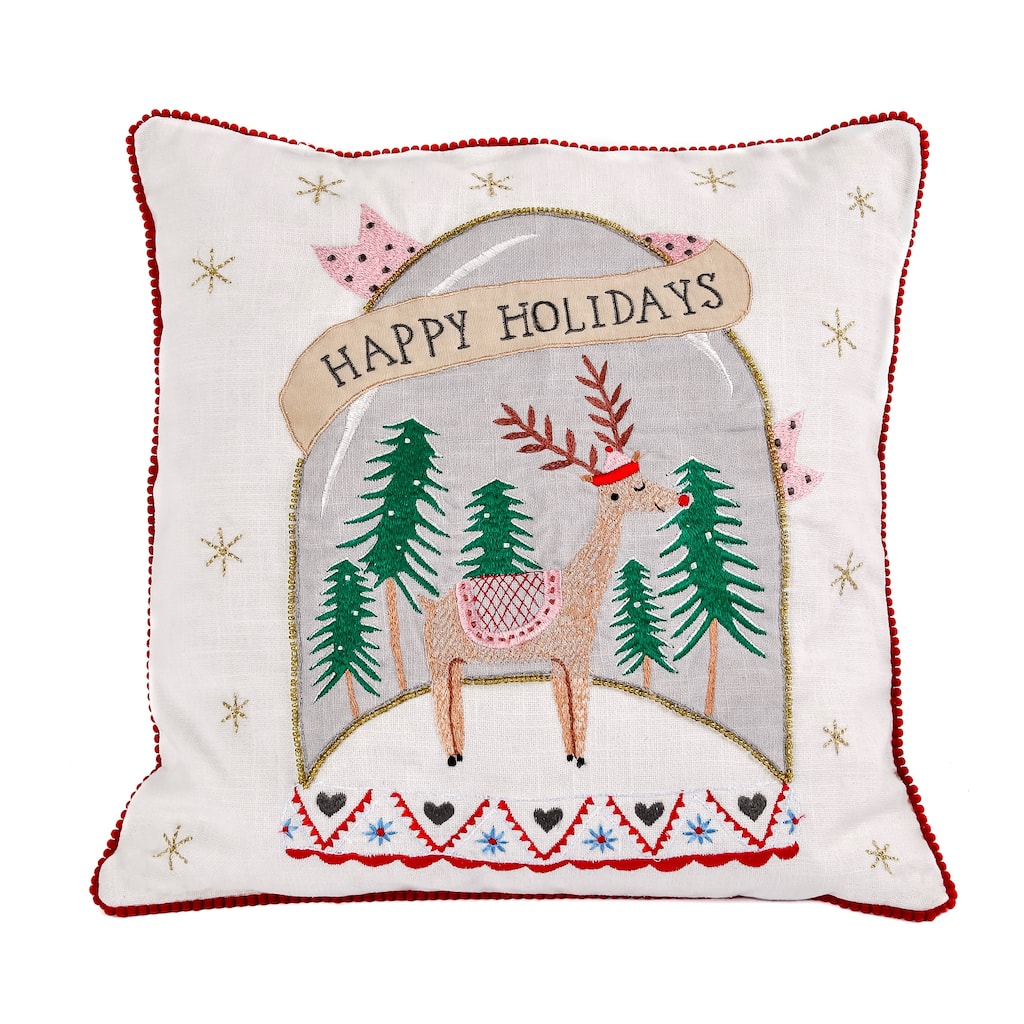 HGTV Home Collection Snow Globe "Happy Holidays" Pillow, White, 18 in