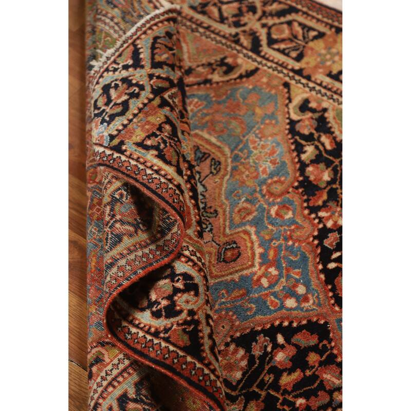 Hand Knotted Oriental 100% Wool Carpet Traditional Medallion Navy Blue & Blues Sarouk Area Rug - 4' 7'' X 3' 6''
