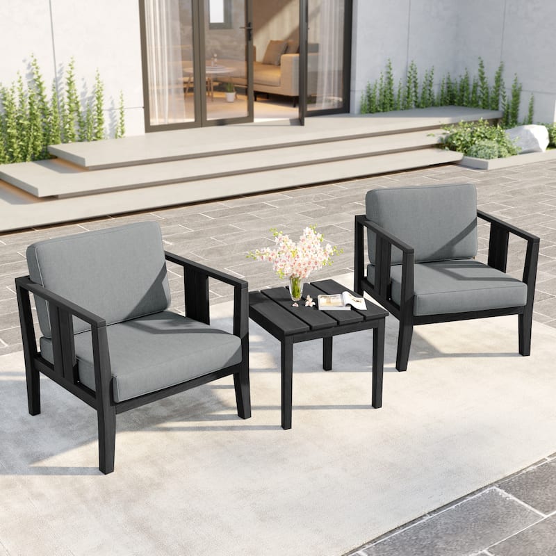 Uixe 3-piece Teak Solid Wood Outdoor Arm Chairs with Side Table Set