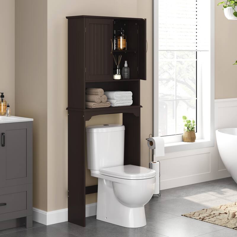 Yaheetech Bathroom Space Saving Organizer Over-the -Toilet with Adjustable Shelf for Bathroom - Espresso