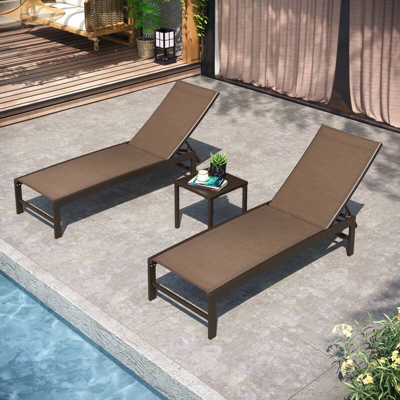Pellebant Outdoor 3-piece Aluminum Adjustable Back Chaise Lounge with Side Table Set