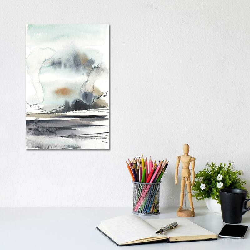 iCanvas "Abstract Landscape In Grey And Light Blue" by Sophie Rodionov Canvas Print - 12x8x0.75