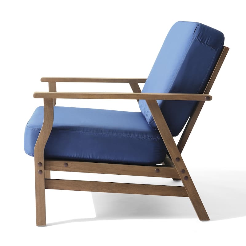 2 Set Acacia Wood Patio Club Chair with Cushion Outdoor Arm Chair