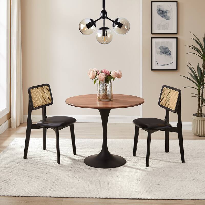 Art Leon Cane Backrest Leather Dining Chairs (Set of 2)