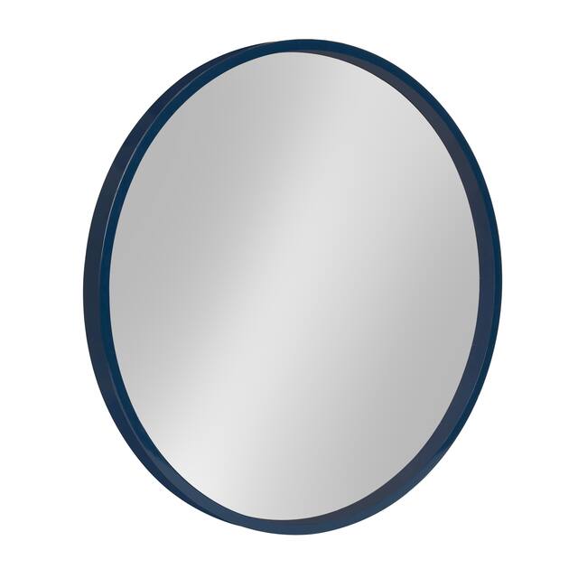 Kate and Laurel Travis Round Wood Accent Wall Mirror - 21.6" Diameter - Navy Blue