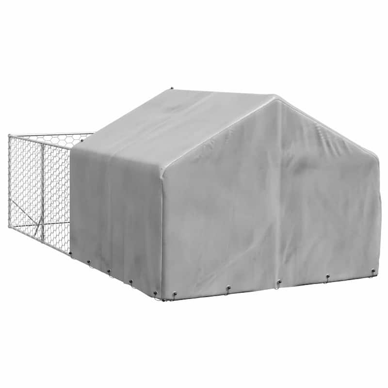 vidaXL Outdoor Dog Kennel Galvanized Steel Galvanized Steel, PE fabric