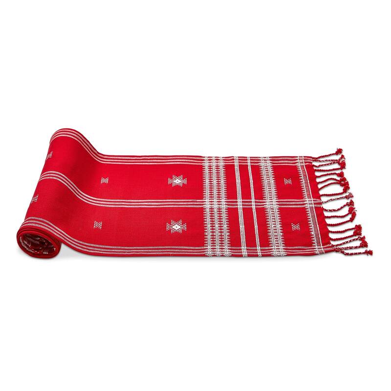 Peak Runner Cotton Table Runner - 72" x 14.5" - Spring Red - Machine Washable - Perfect for Dining & Decor