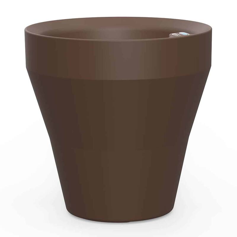 TruDrop Self Watering Rim Modern Round Planter with Water Level Indicator - 22" - Bark