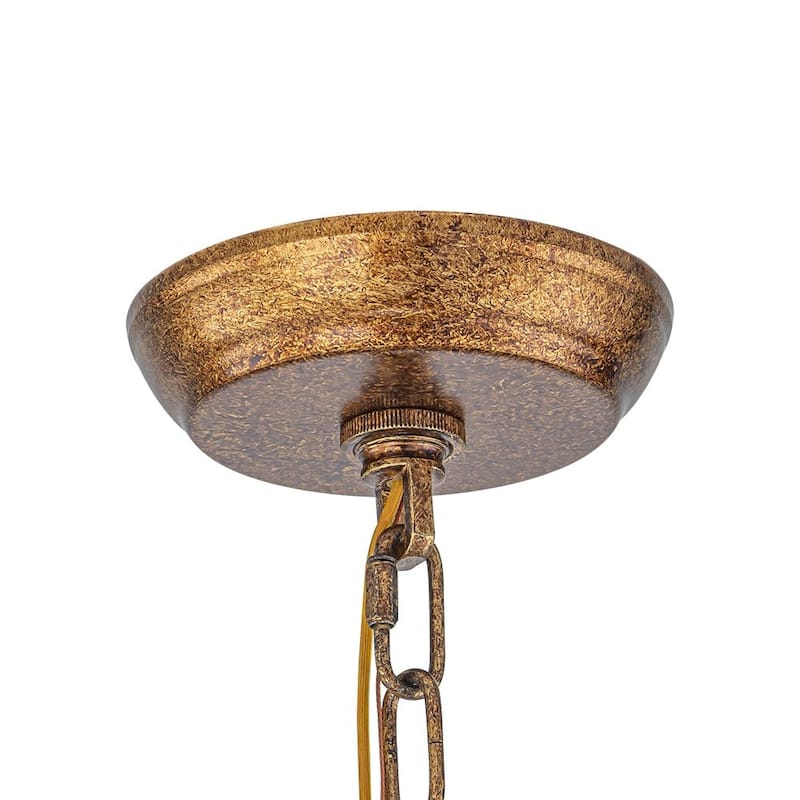 Spanish Antique Gold Bronze Crystal Accented Basket Cage Chandelier