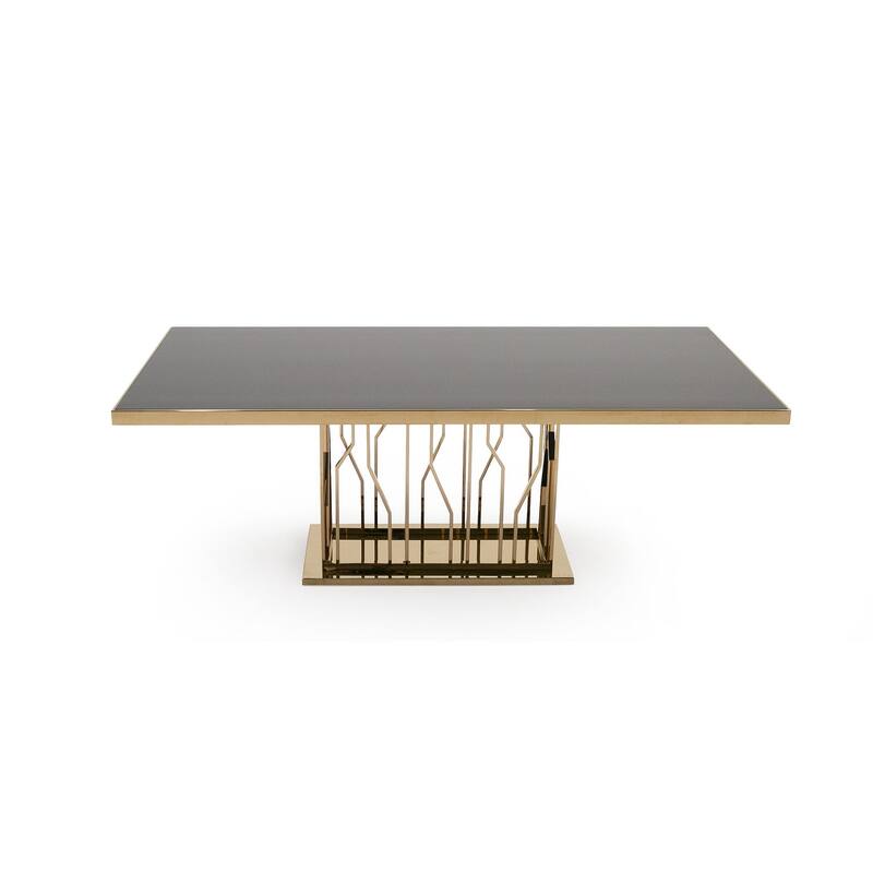 Modrest Marston Modern Black Glass & Rosegold Dining Table