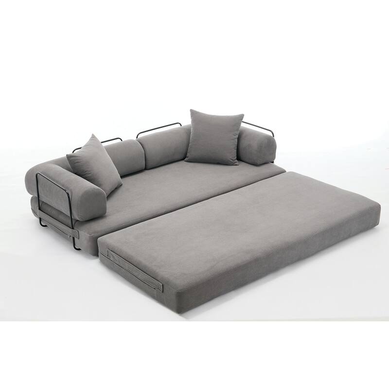 Folding Couch Convertible into King Size Floor Bed, 4-in-1 Corduroy Sleeper Sofa Bed with Moved Armrests and Non-Slip Pad