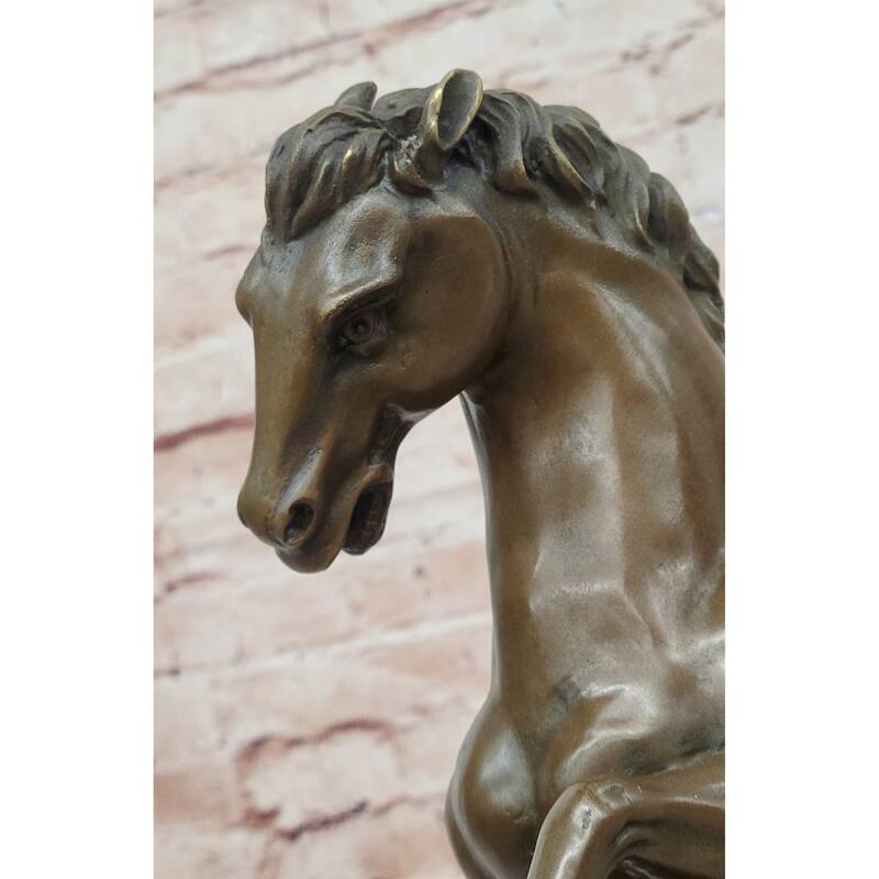 Bronze Rearing Imitative Horse Sculpture – Majestic Stallion Statue On Marble Base