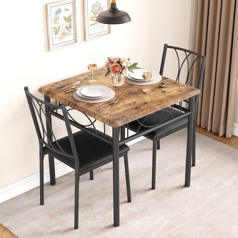 Dining Table Set for 2, Kitchen Table and Chairs, Square Dining Room Table Set , 3 Piece Dining Table Set , Rustic Brown - Black