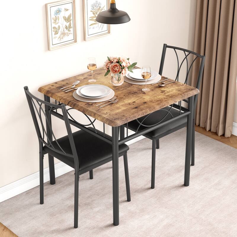 Dining Table and Upholstered Chairs Set 2, Metal Frame Compact Dining - Brown