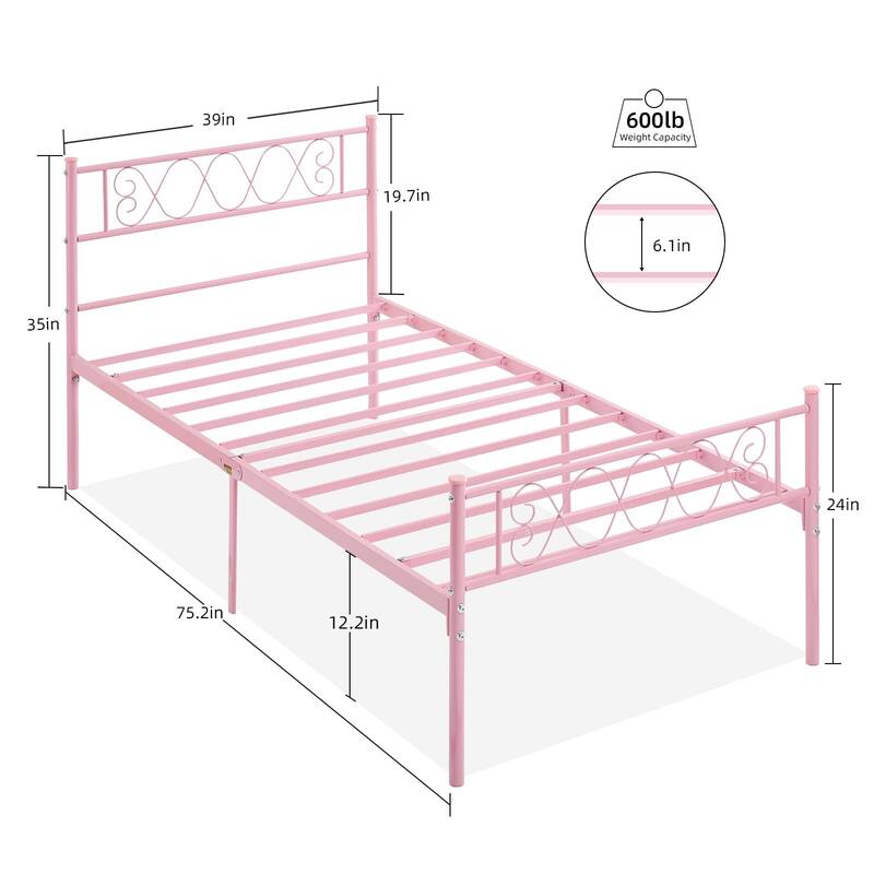 Bed Frame with Headboard and Footboard for Girls and Boys