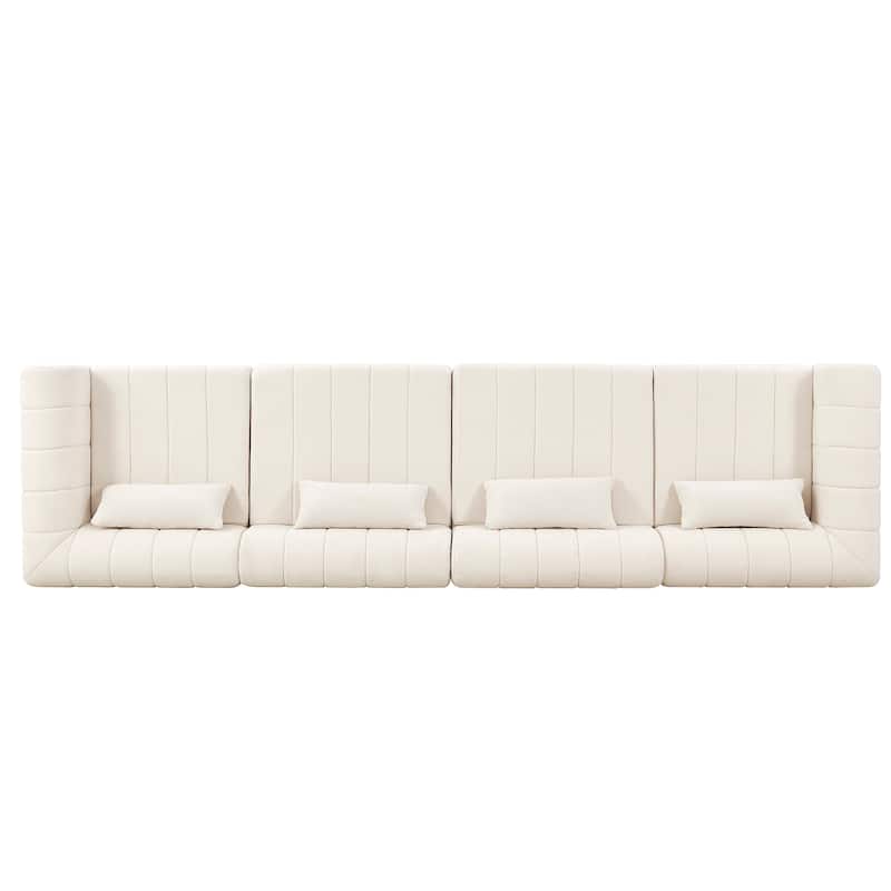 Christopher Knight Home - Modular Polyester Upholstered Sectional Sofa with 4-Piece Compressed Sponge - 145.5"