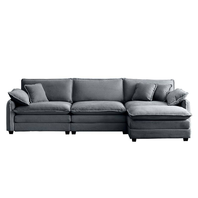 150.38" Modern L-Shaped Modular Sectional Sofa for Living Room, Corduroy Oversized 3-Seater Couch with Movable Ottoman