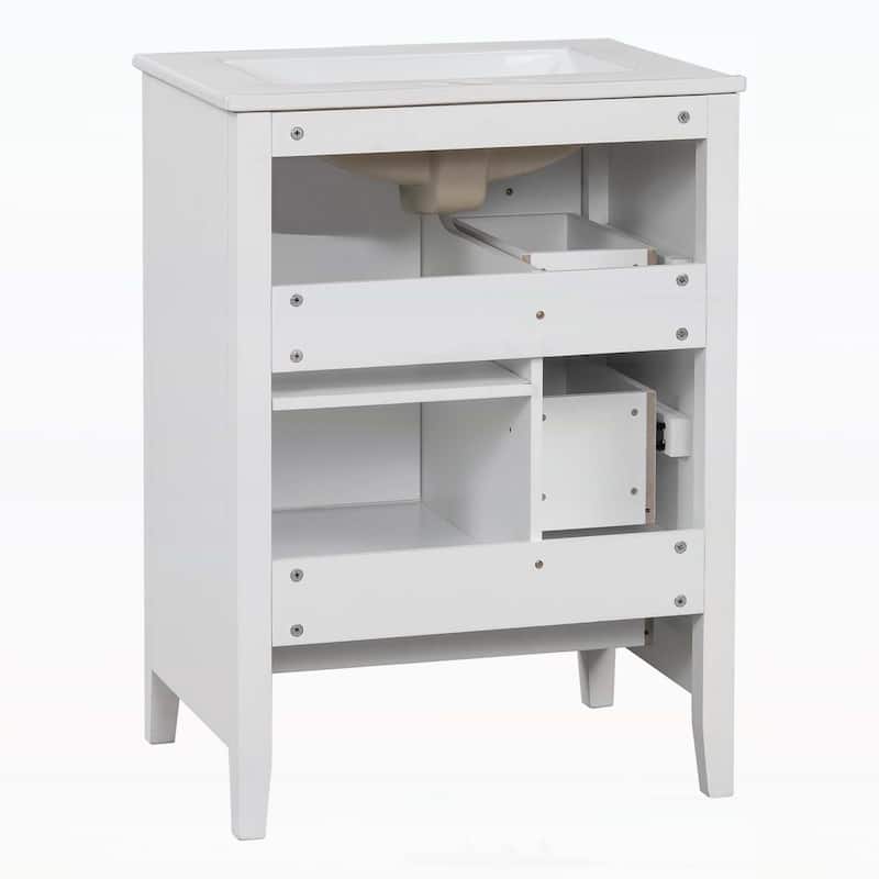 Wood Frame Bathroom Storage Cabinet with Ceramic Sink Combo