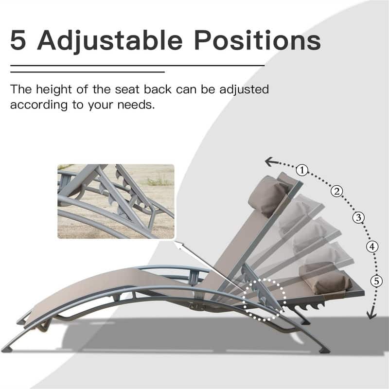 2 Outdoor Reclining Chaise Lounges with Adjustable Backrests and Removable Cushions,for Patio,Beach