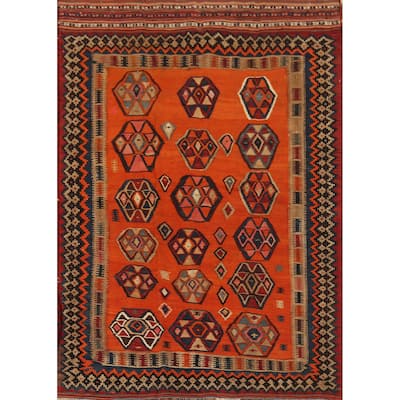 Kilim Qashqai Nomadic Persian Antique Rug Hand-Woven Wool Carpet - 5'0"x 6'7"