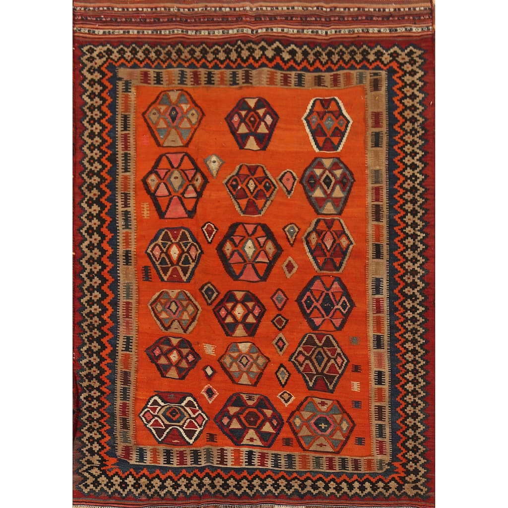 Kilim Qashqai Nomadic Persian Antique Rug Hand-Woven Wool Carpet - 5'0"x 6'7"