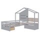 preview thumbnail 14 of 16, Twin Size House Bed with Upholstered Sofa, Charging Station, Wireless Charging, Shelves, and Two Drawers