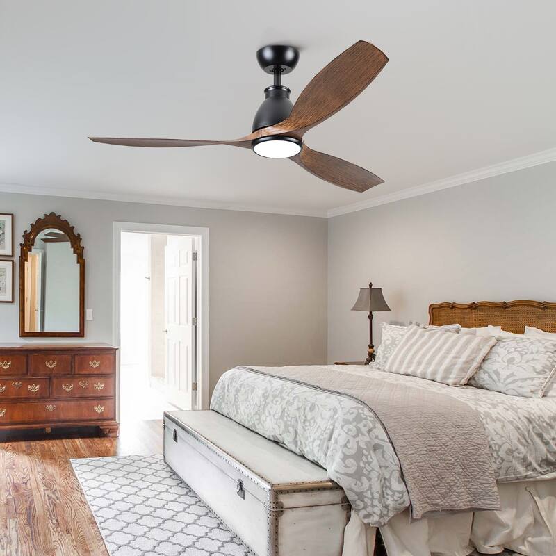 Modern 52 in Integrated LED Farmhouse Ceiling Fan With 3 Distressed Wood Blades - 52 INCHES