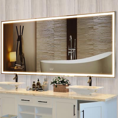 Rectangular Framed Wall Mounted LED Bathroom Vanity Mirror - 32" X 72"