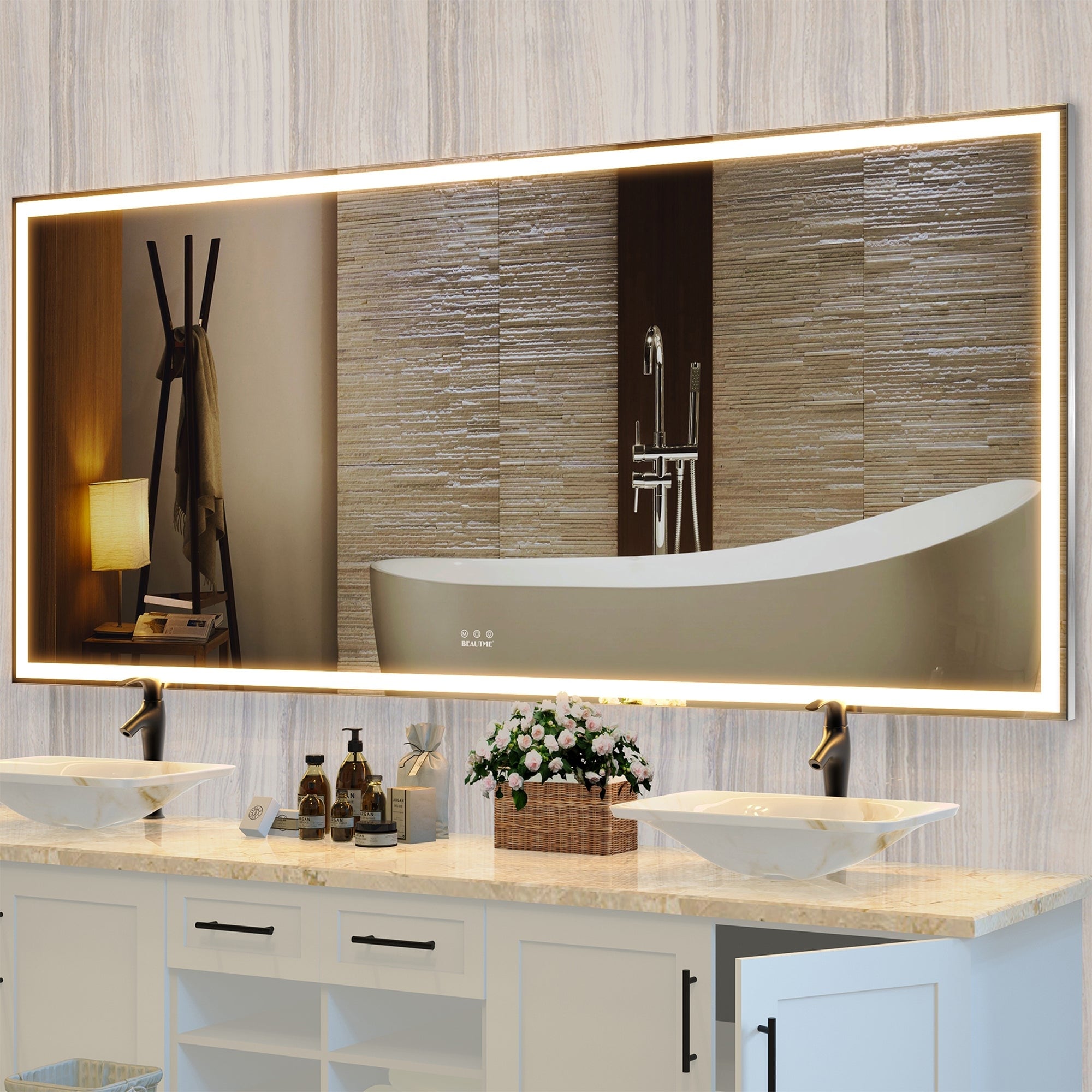 Rectangular Framed Wall Mounted LED Bathroom Vanity Mirror - 32" X 72"