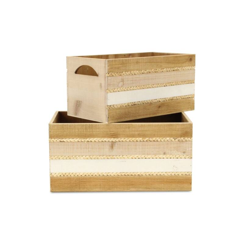Tri Color Wooden Storage Crate Set - 16.5" - Brown and Gray - Set of 2