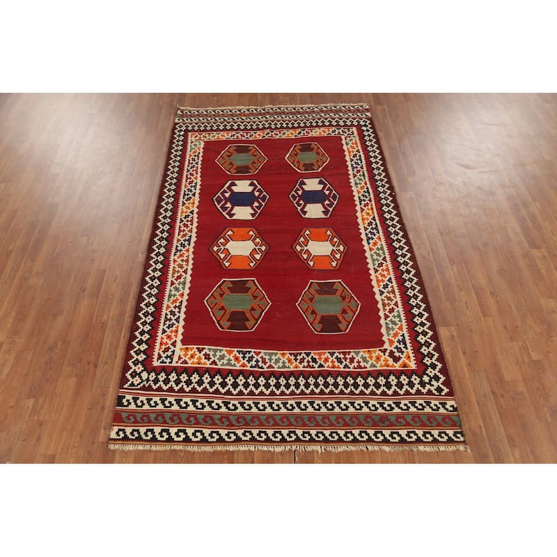 Kilim Qashqai Persian Vintage Rug Hand-Knotted Wool Carpet - 5'0"x 8'5"