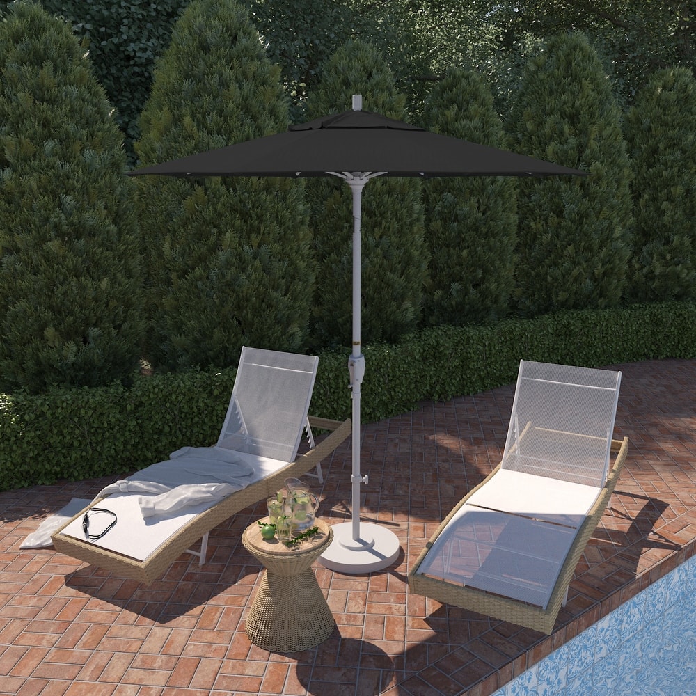 California Umbrella 7.5' Round Crank Lift Push Button Tilt White Aluminum Patio Umbrella Sunbrella